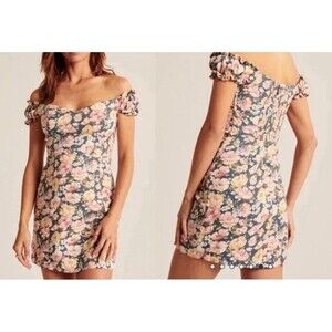Abercrombie & Fitch Off Shoulder Mini Dress Women S Blue Floral Bohemian Beachy